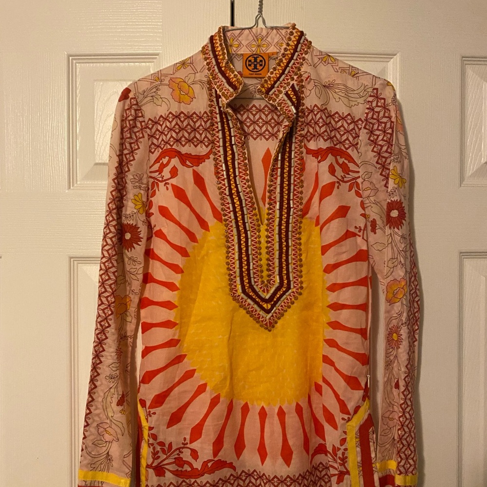 Tory Burch Red and Yellow Patterned Tunic
